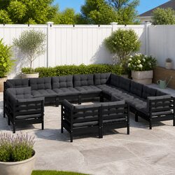 Compact 13 Piece Black Lounge Set for Outdoor Use