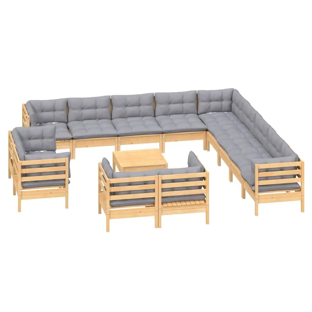 Garden Lounge Set 14 Piece Outdoor Patio Furniture Grey Cushions Pinewood