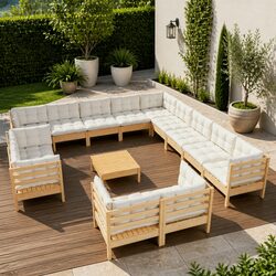 Garden Lounge Set 14 Pieces Solid Pinewood Outdoor Patio Furniture with Cream