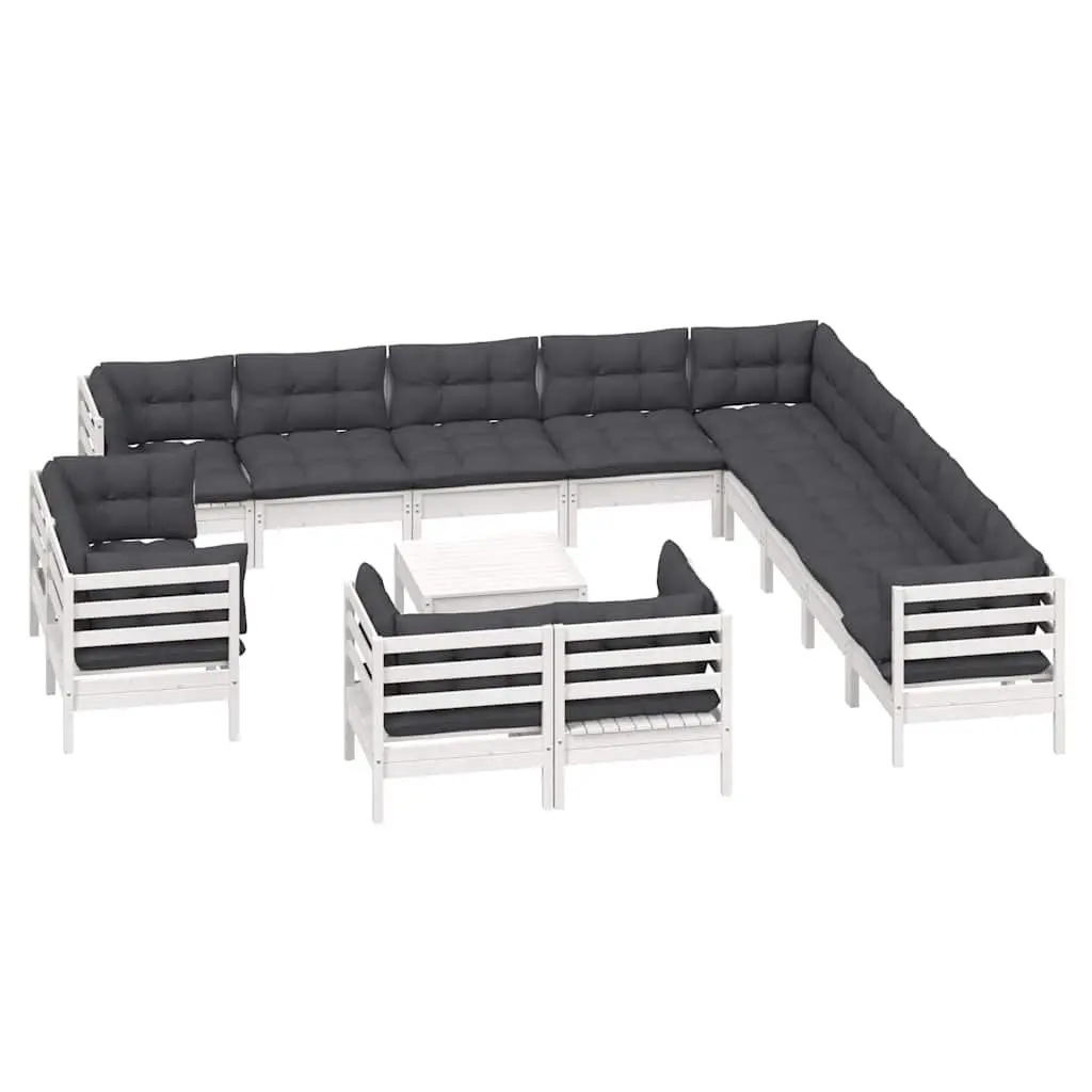 Garden Lounge Set White 14 Piece Modular Outdoor Patio Furniture with Cushions