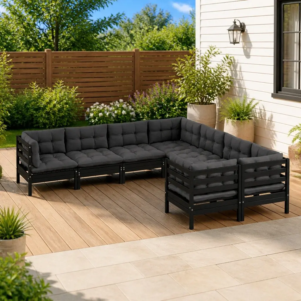 Garden Lounge Set 8 Piece Outdoor Patio Furniture Black with Cushions Modular