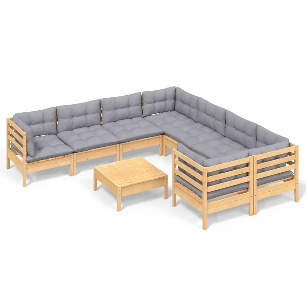 Garden Lounge Set 9 Piece Outdoor Patio Furniture Grey Cushions Wood