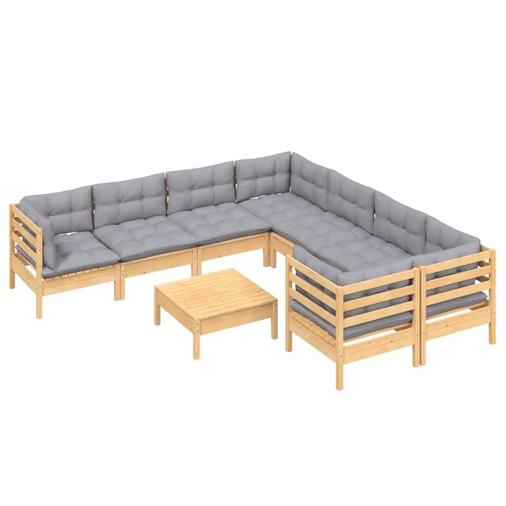 Garden Lounge Set 9 Piece Outdoor Patio Furniture Grey Cushions Wood