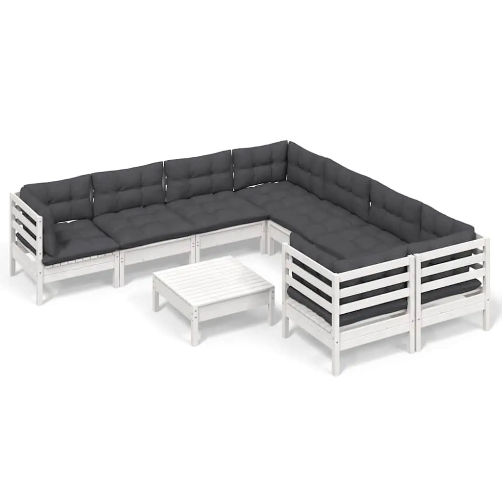 Garden Lounge Set 9 Piece White Pinewood Outdoor Furniture with Cushions Patio