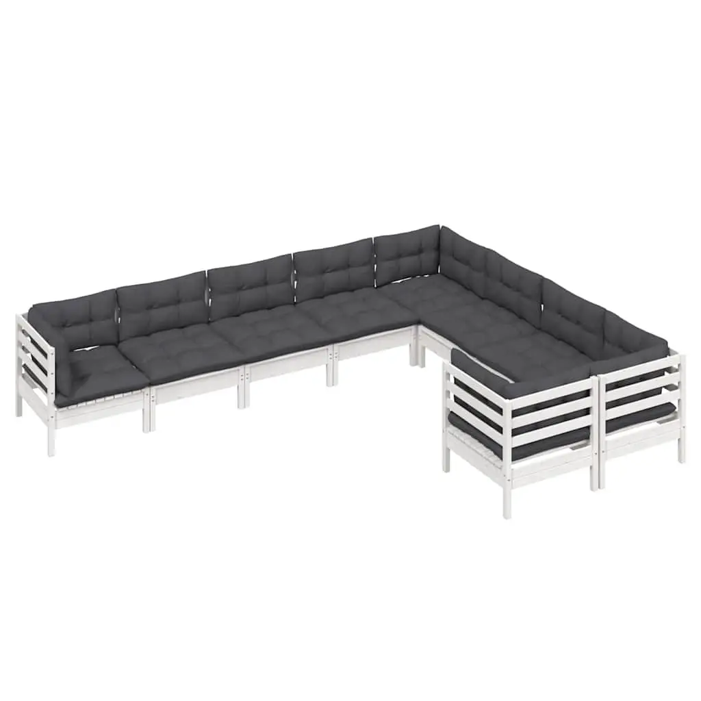 Garden Lounge Set 9 Piece White Pinewood Outdoor Patio Furniture with Cushions