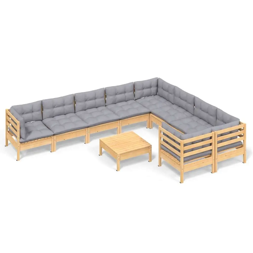 Garden Lounge Set 10 Piece Modular Outdoor Furniture with Grey Cushions Pinewood