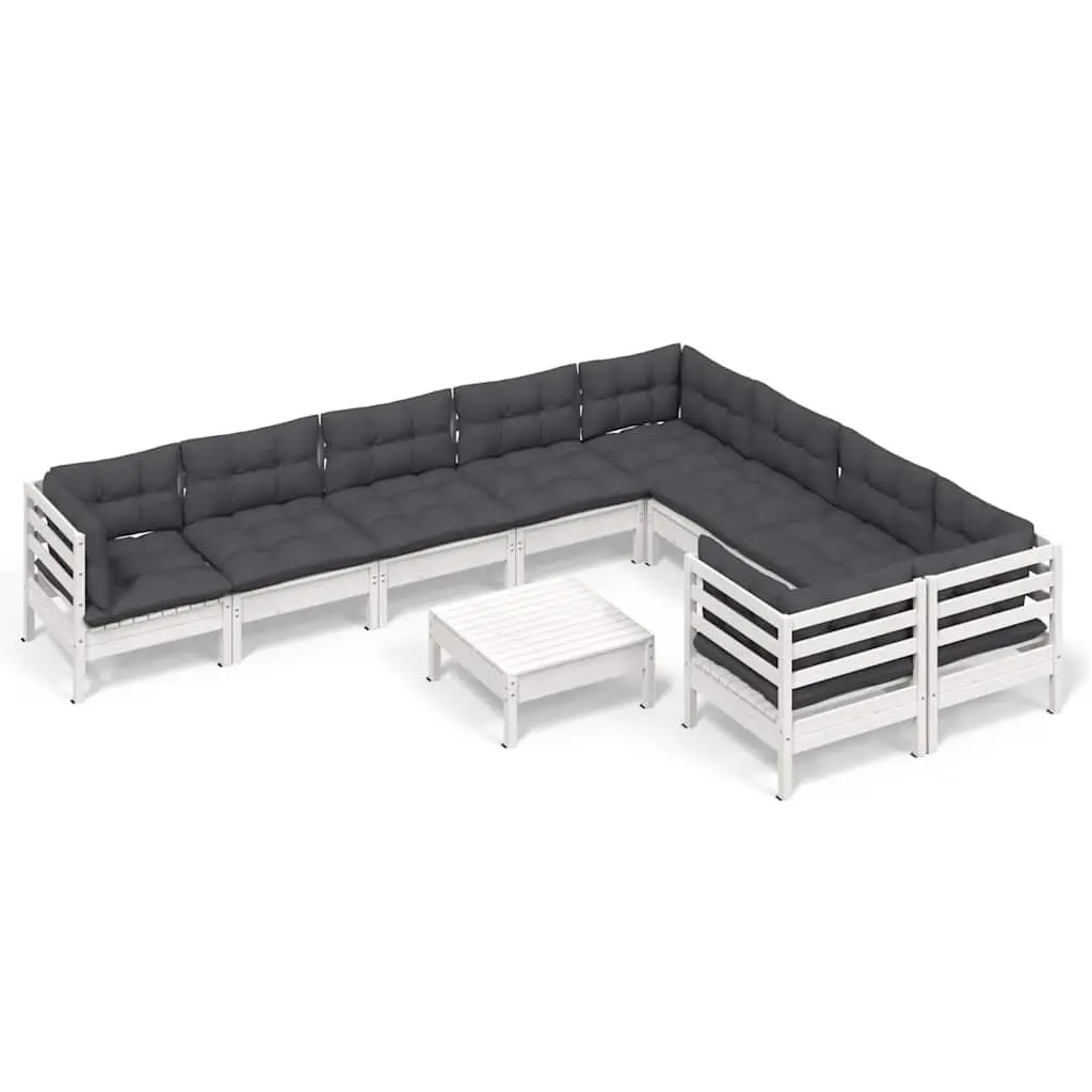 Garden Lounge Set 10 Piece Outdoor Furniture White Modular Patio Sofa Cushions