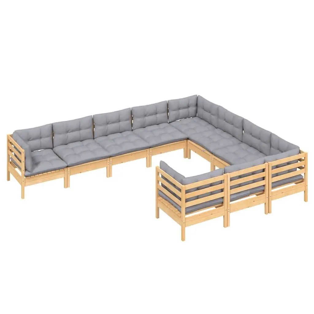 Garden Lounge Set 10 Piece Modular Patio Furniture Grey Cushions Pinewood