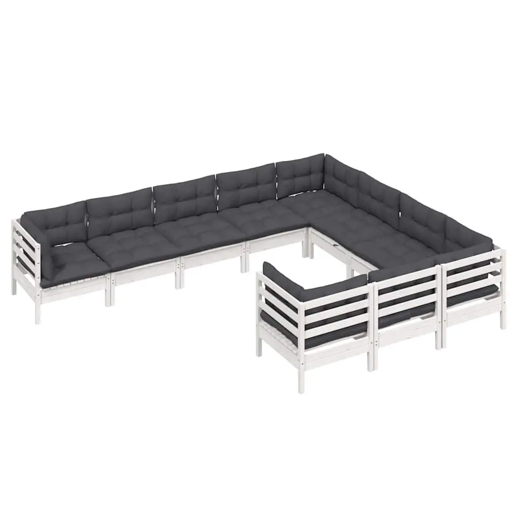 Garden Lounge Set 10 Piece White Pinewood Patio Furniture with Cushions Modular