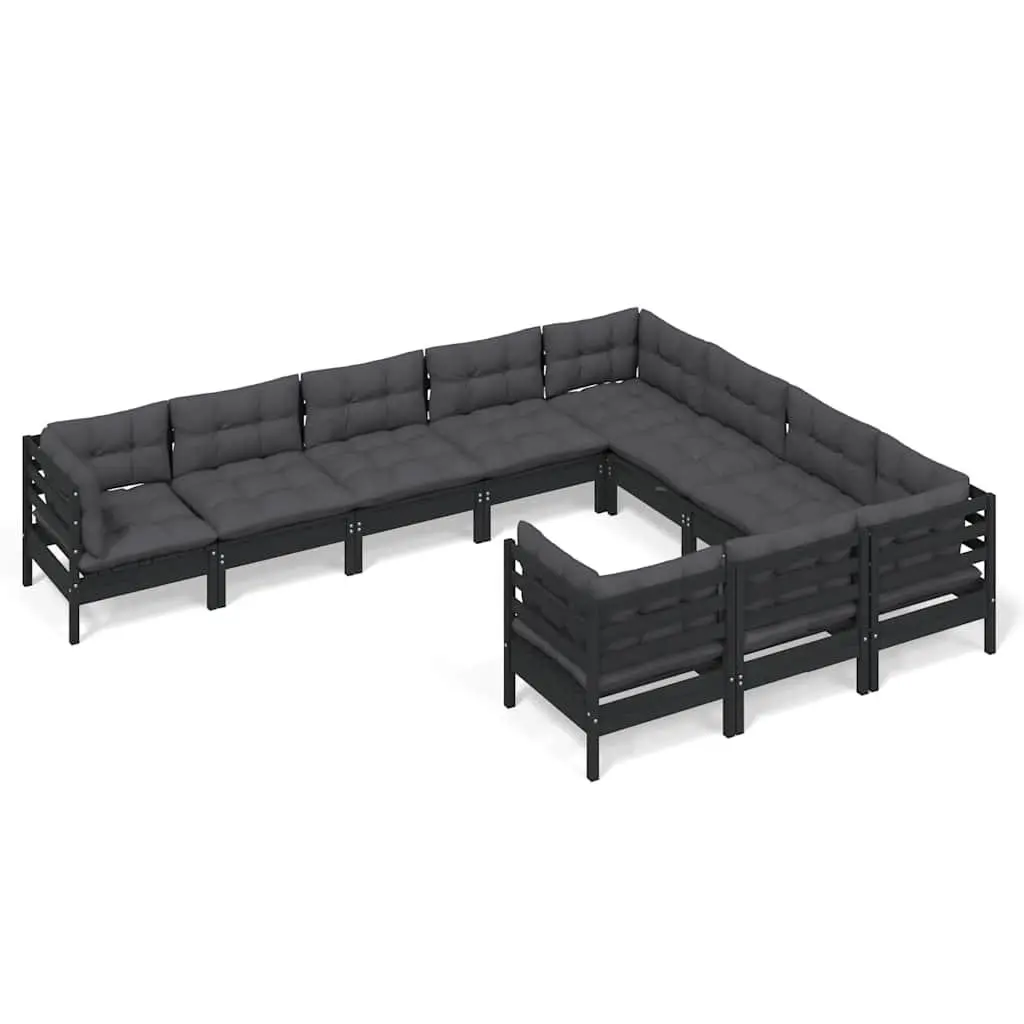 Garden Lounge Set Black 10 Piece Outdoor Patio Furniture Modular with Cushions