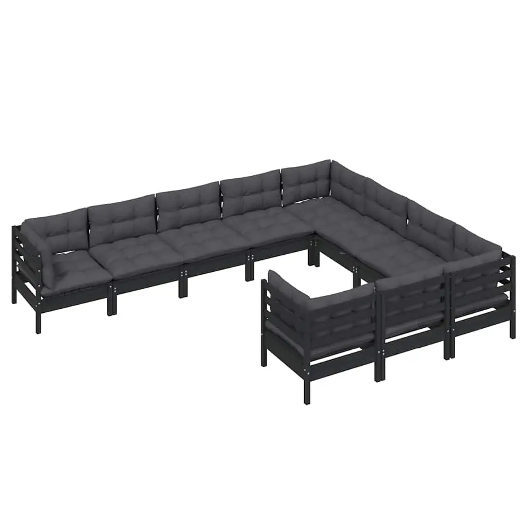 Garden Lounge Set Black 10 Piece Outdoor Patio Furniture Modular with Cushions