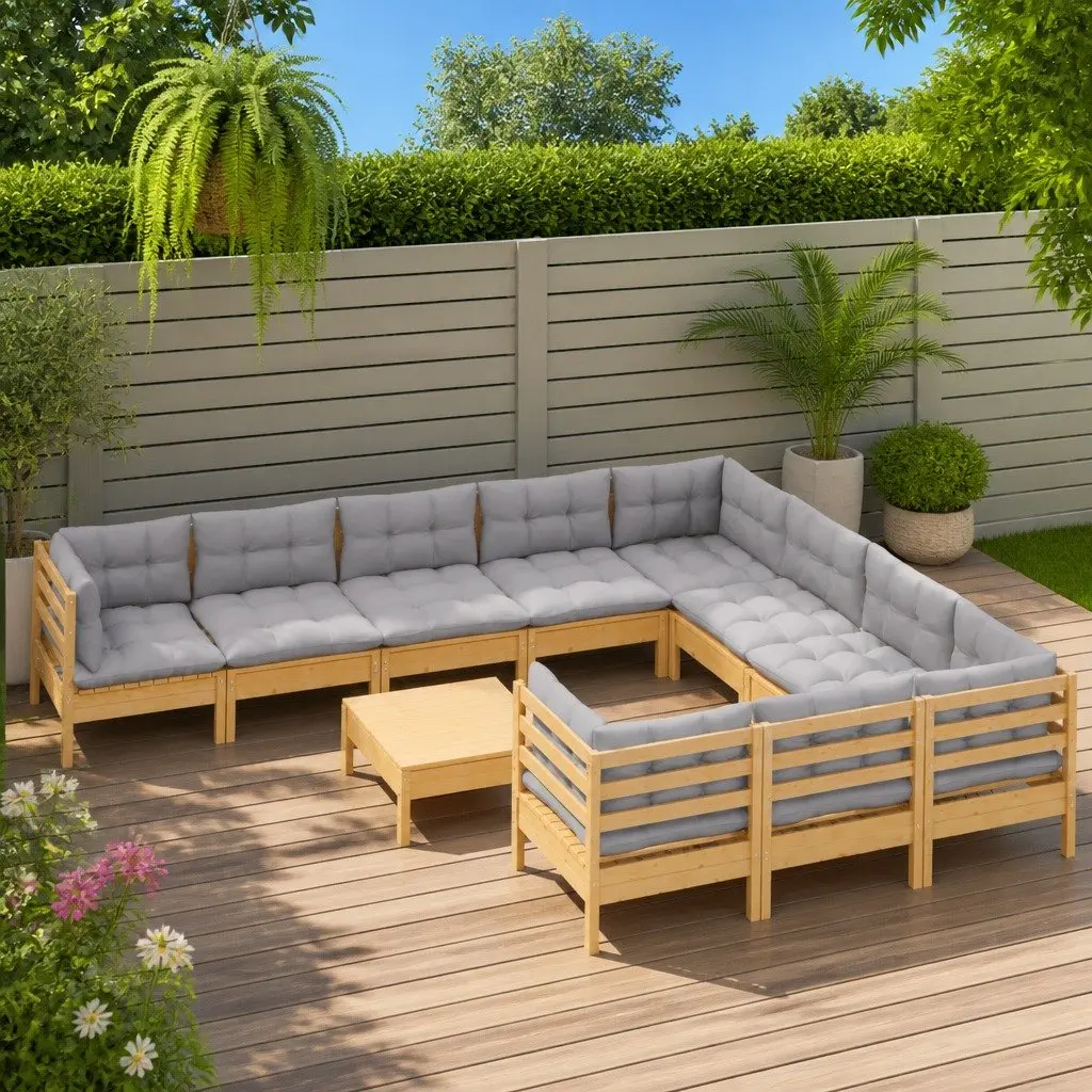 Garden Lounge Set Grey 11 Piece Modular Outdoor Patio Furniture