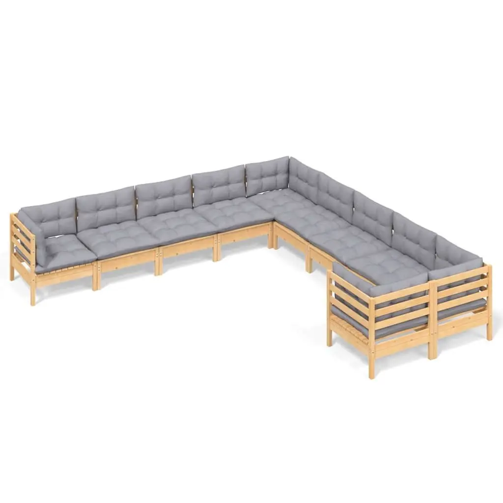 Garden Lounge Set Grey 10 Piece Modular Outdoor Patio Furniture Solid Pinewood