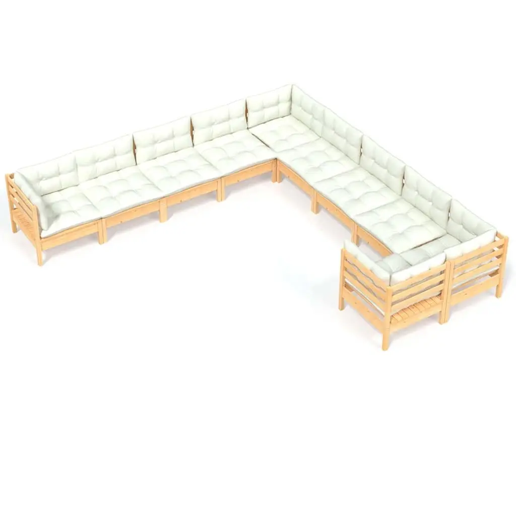 10 Piece Garden Lounge Set Cream Cushions Modular Outdoor Patio Furniture