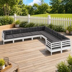10-Piece Outdoor Lounge Set with Cushions and Pinewood