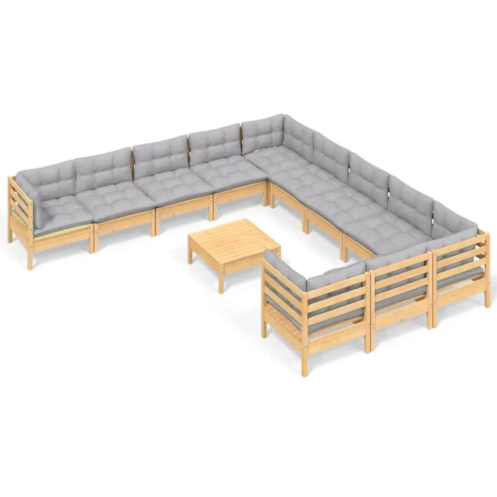 Garden Lounge Set 12 Piece Wooden Patio Furniture Grey Cushions Modular