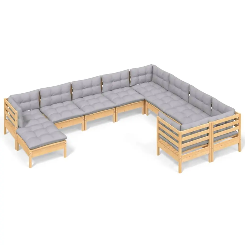 Garden Lounge Set Grey 10 Piece Outdoor Patio Furniture Solid Pinewood Construction