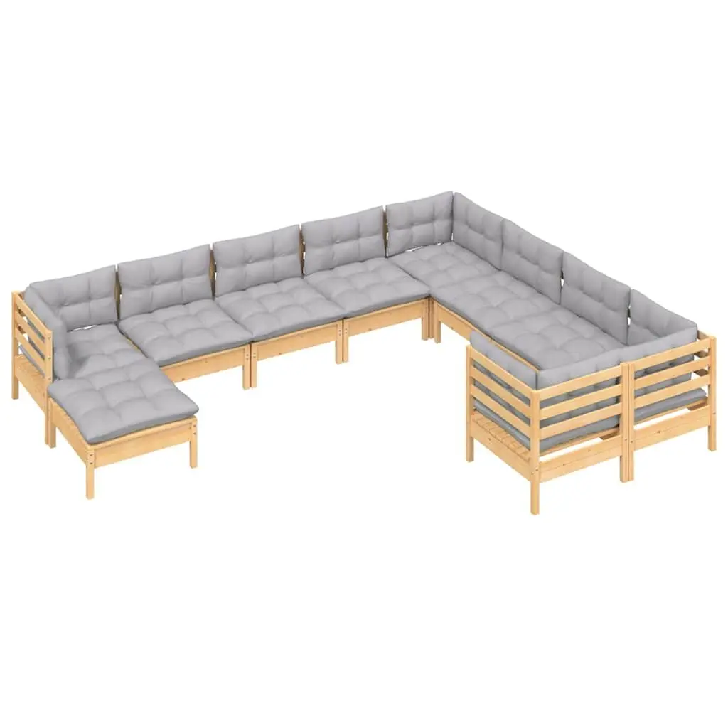 Garden Lounge Set Grey 10 Piece Outdoor Patio Furniture Solid Pinewood Construction