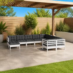Compact 10-Piece White Pinewood Outdoor Lounge Set