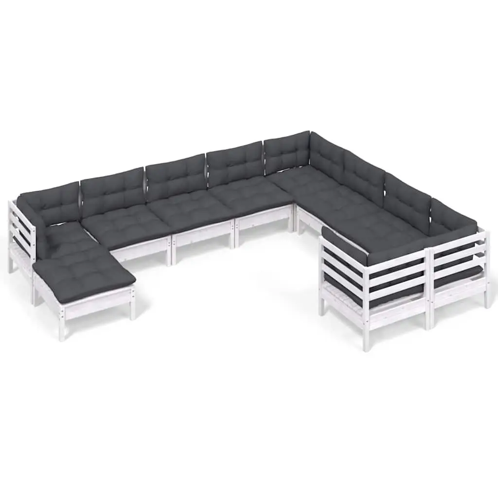 Garden Lounge Set White 10 Piece Pinewood with Cushions
