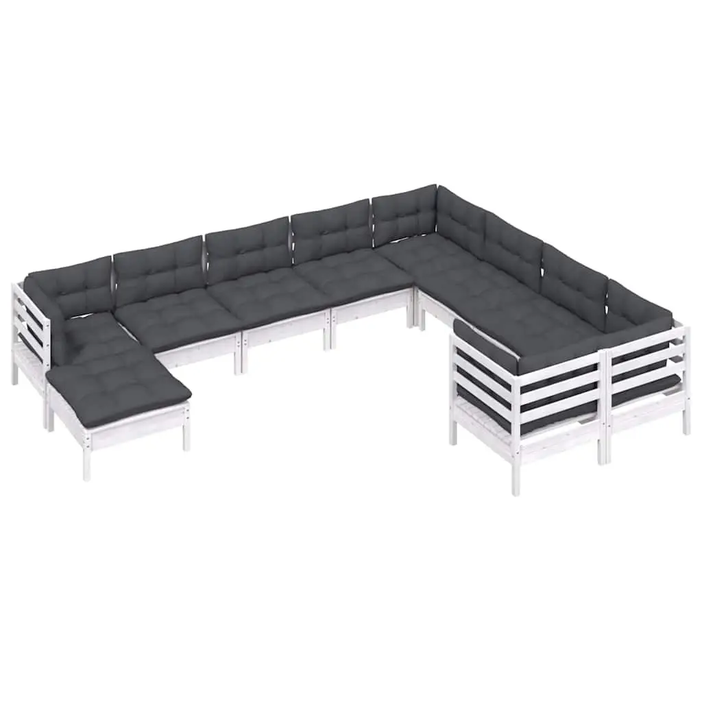 Garden Lounge Set White 10 Piece Pinewood with Cushions
