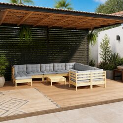 Compact 11-Piece Outdoor Lounge Set with Grey Cushions