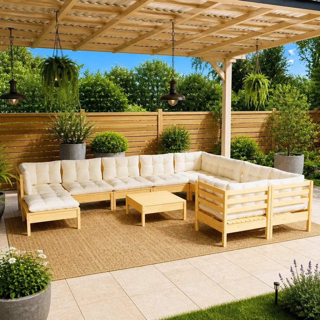 Garden Lounge Set 11 Piece Outdoor Patio Furniture with Cushions Pinewood