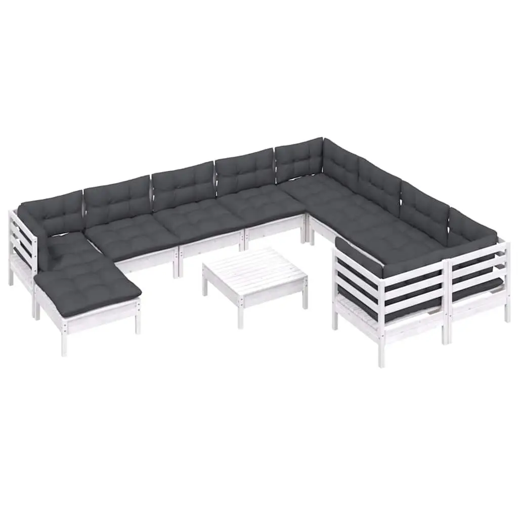 Garden Lounge Set White 11 Piece Pinewood Outdoor Furniture with Cushions