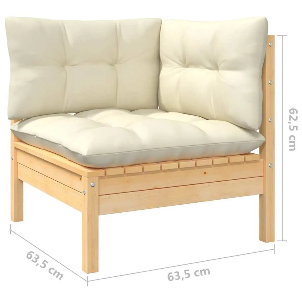 Garden Lounge Set 11 Piece Outdoor Patio Furniture Pinewood with Cream Cushions