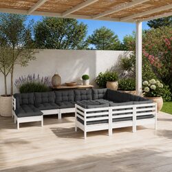 Garden Lounge Set 11 Piece Outdoor Patio Furniture White Pinewood with Cushions