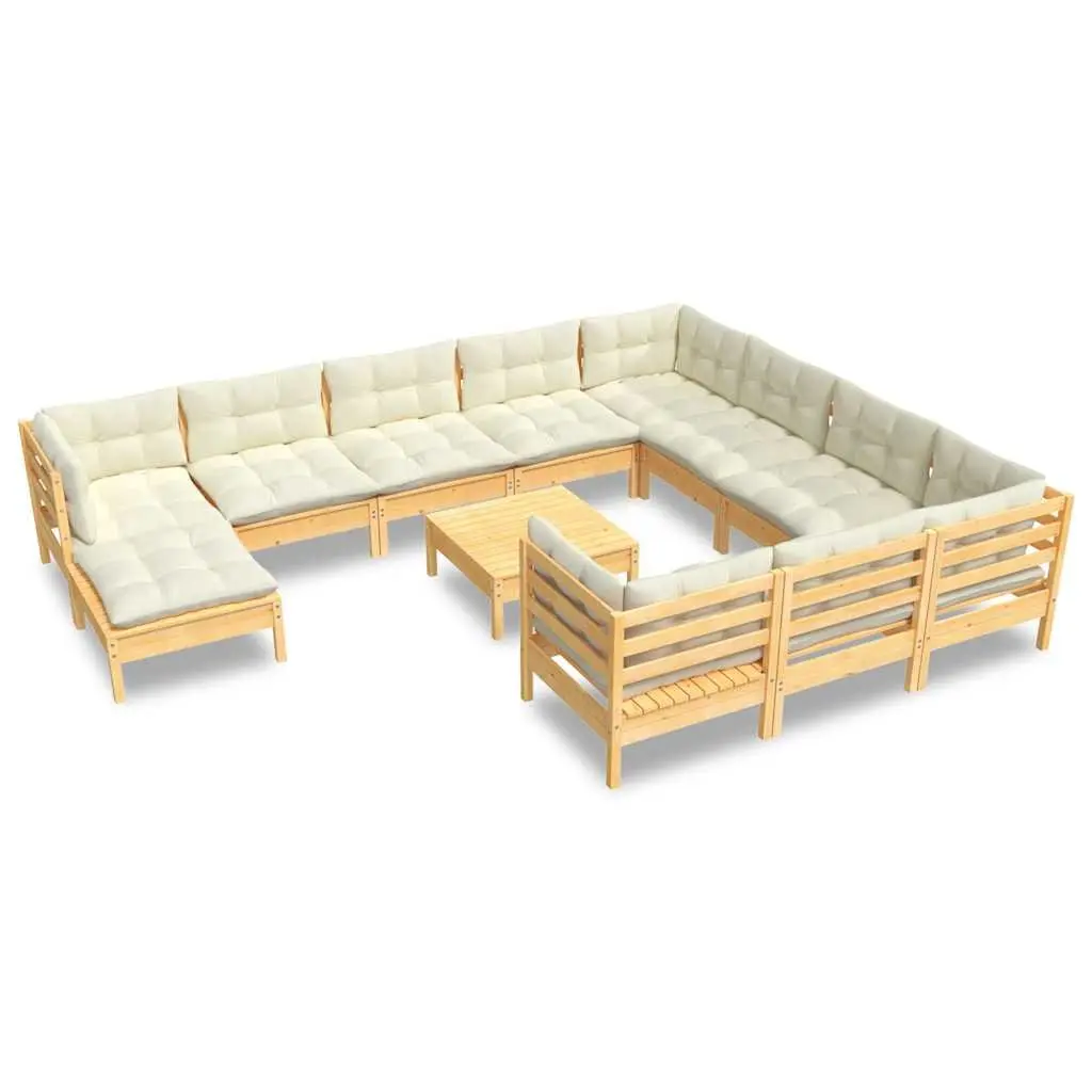 Garden Lounge Set Cream 12 Piece Modular Outdoor Patio Furniture Pinewood