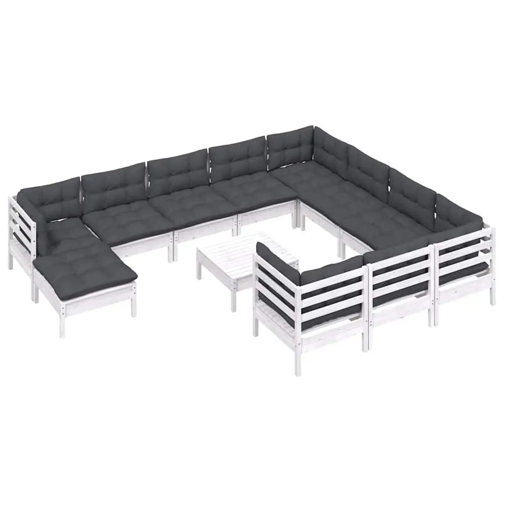 Garden Lounge Set White 12 Piece Wooden Patio Furniture with Cushions