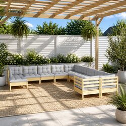 Garden Lounge Set 11 Piece Outdoor Patio Furniture with Grey Cushions