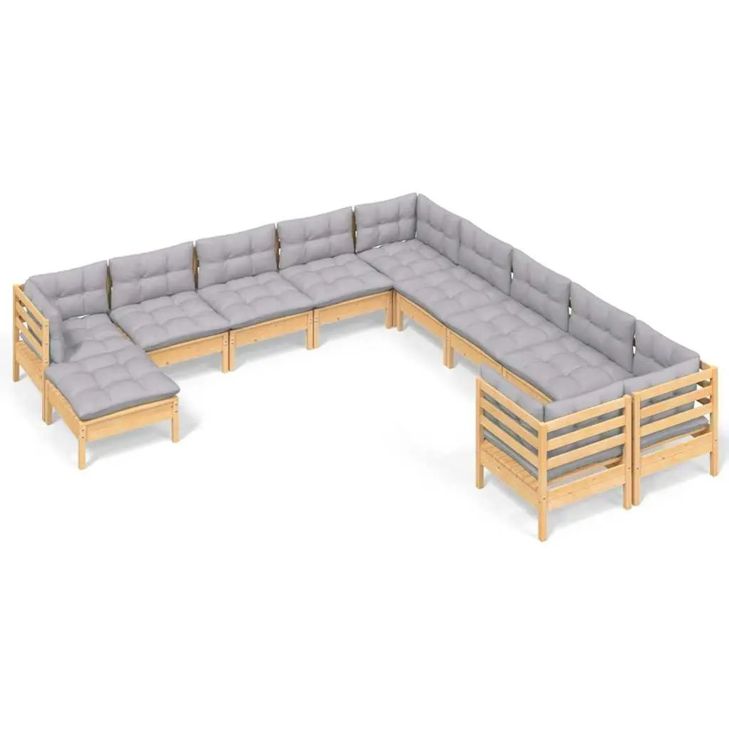 Garden Lounge Set 11 Piece Outdoor Patio Furniture with Grey Cushions