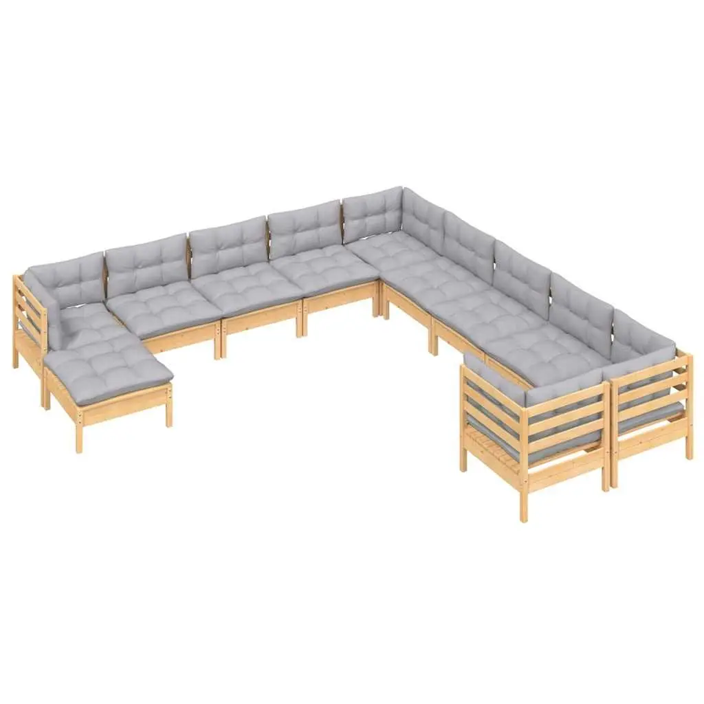 Garden Lounge Set 11 Piece Outdoor Patio Furniture with Grey Cushions