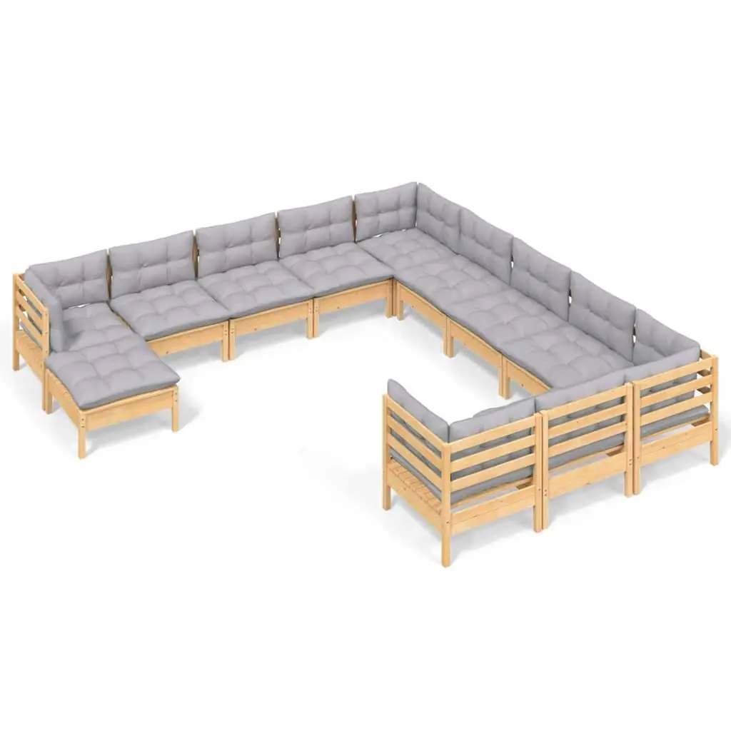 Garden Lounge Set Grey 12 Piece Modular Outdoor Furniture Solid Pinewood