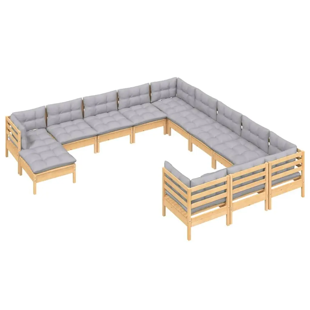 Garden Lounge Set Grey 12 Piece Modular Outdoor Furniture Solid Pinewood