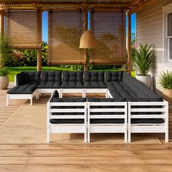 12-Piece Pinewood Garden Lounge Set with Cushions