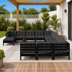 Quality Black Pinewood Garden Lounge Set - 12 Pieces