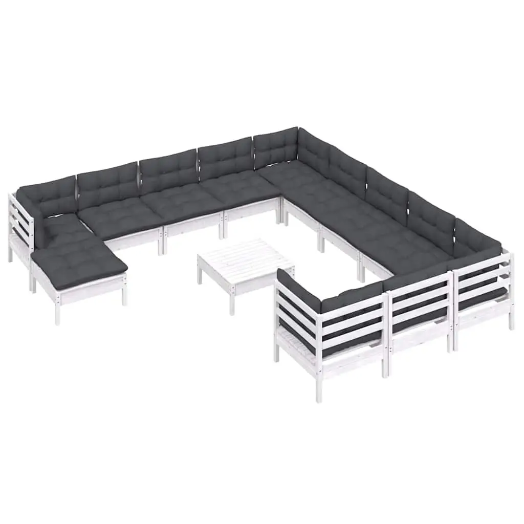 Garden Lounge Set White 13 Piece Pinewood Outdoor Furniture with Cushions