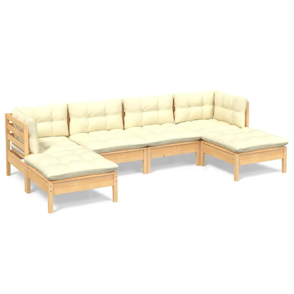 Garden Lounge Set 6 Piece Outdoor Patio Furniture Pinewood with Cream Cushions
