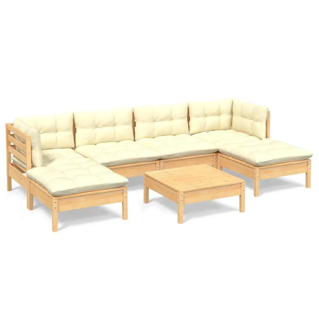 Outdoor Garden Lounge Set 7 Piece Patio Furniture with Cream Cushions Pinewood