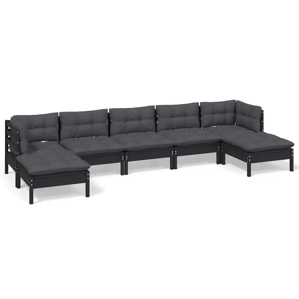 7 Piece Garden Lounge Set with Cushions Black Outdoor Patio Furniture Pinewood
