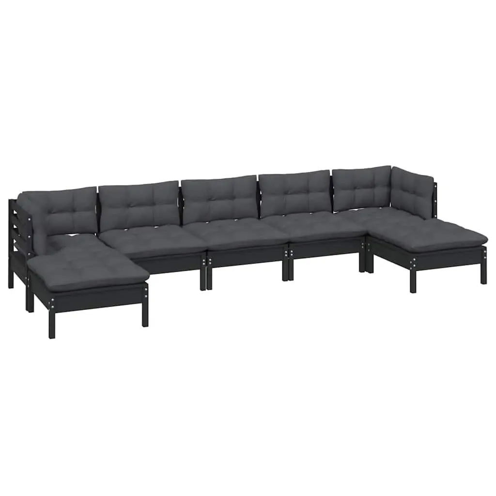 7 Piece Garden Lounge Set with Cushions Black Outdoor Patio Furniture Pinewood