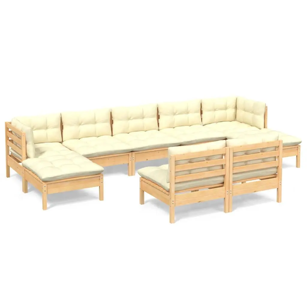 Garden Lounge Set 9 Piece Outdoor Patio Furniture with Cream Cushions Pinewood