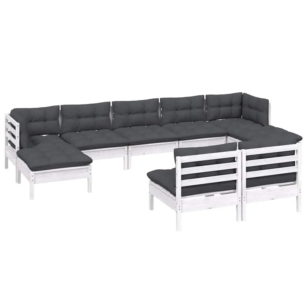 Garden Lounge Set White 9 Piece Pinewood Outdoor Furniture with Cushions