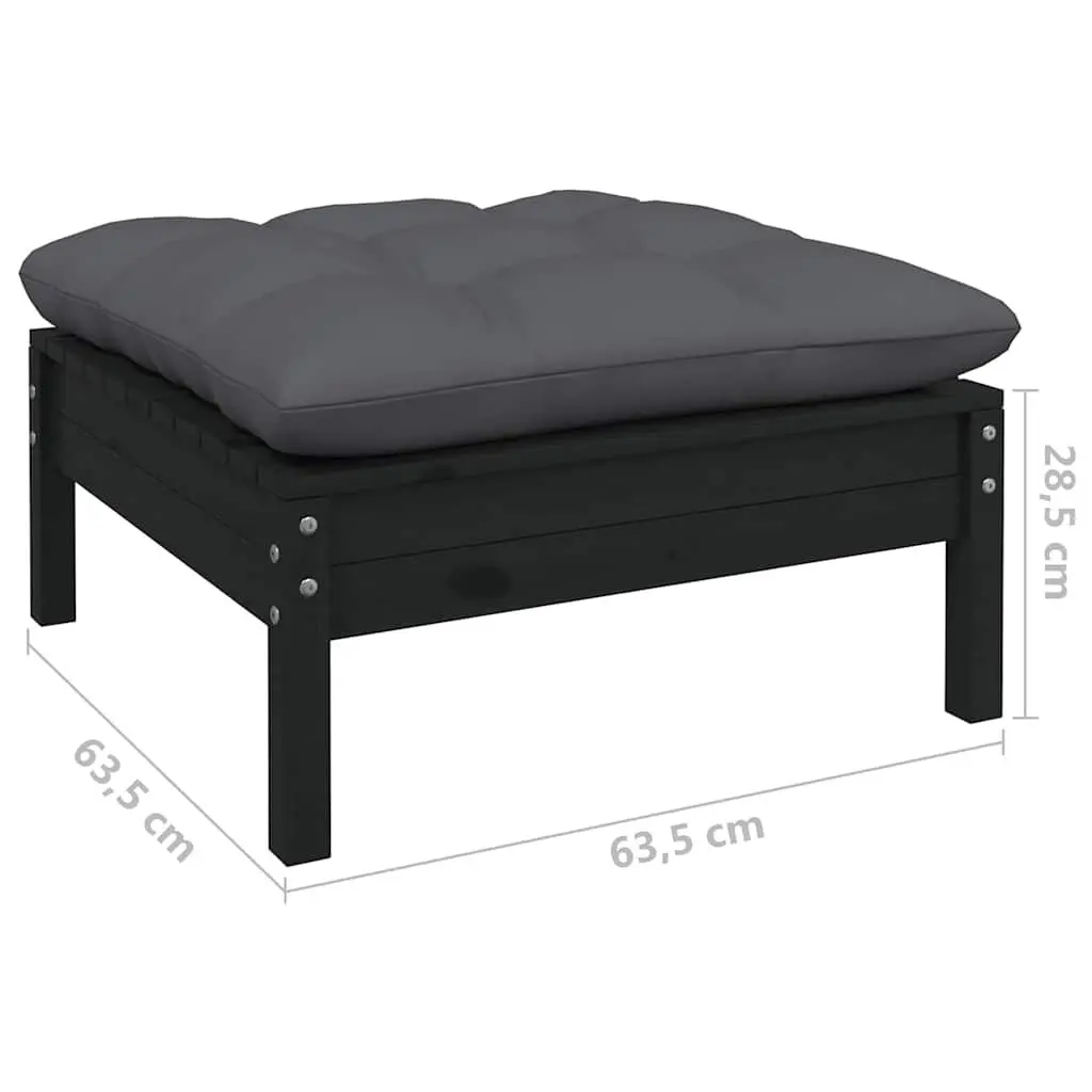 Garden Lounge Set 10 Piece Black Pinewood Patio Furniture with Cushions Outdoor