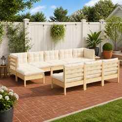 Compact 10 Piece Pinewood Garden Lounge Set for Relaxation