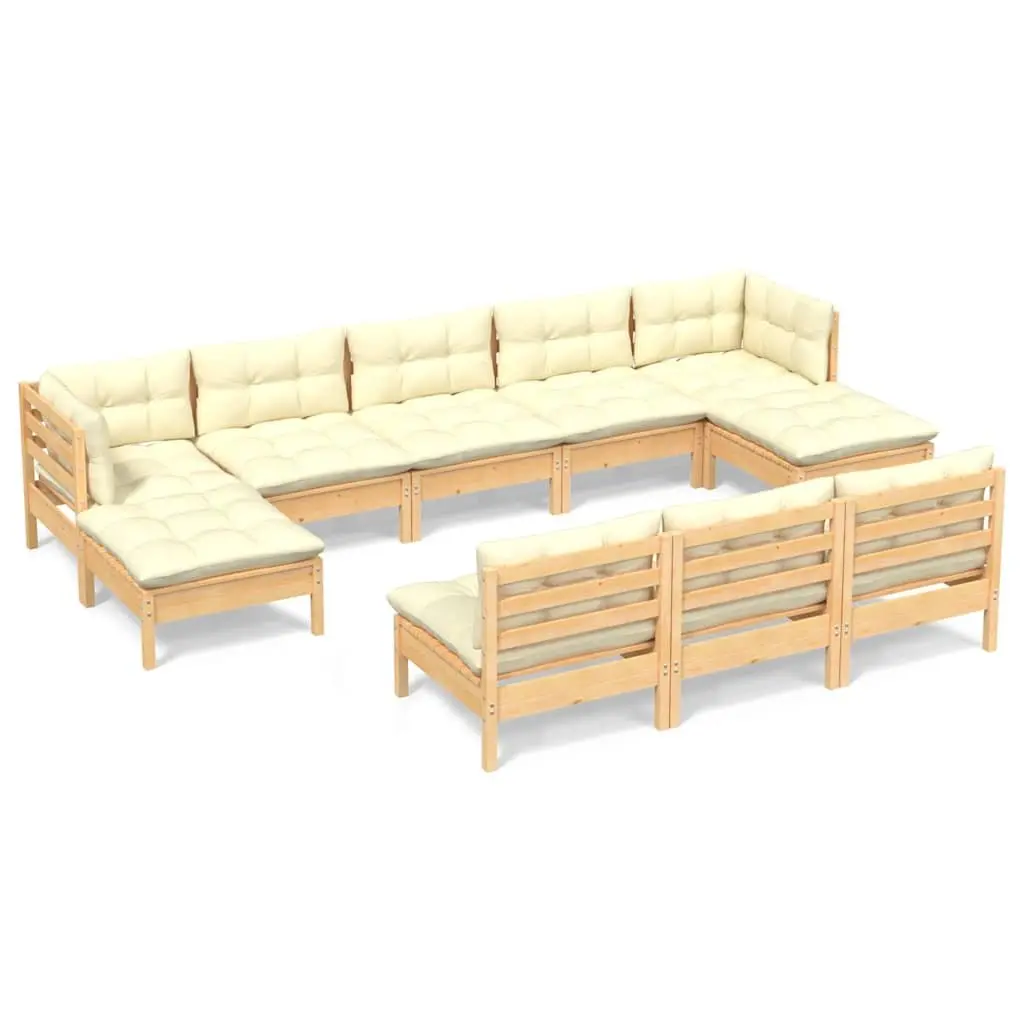 10 Piece Garden Lounge Set Outdoor Patio Furniture Pinewood with Cream Cushions