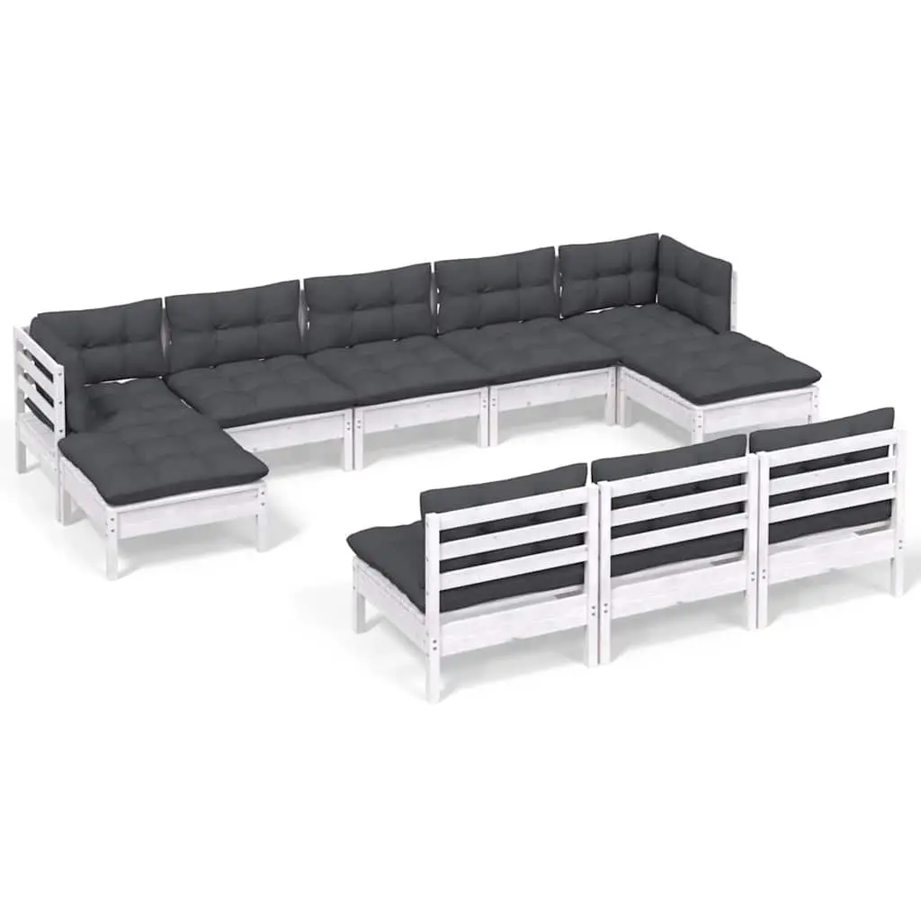 Garden Lounge Set White 10 Piece Pinewood Outdoor Furniture with Cushions